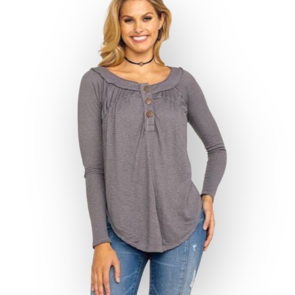 FREE PEOPLE We The Free Must Have Gray Henley Tunic - Picture 5 of 14